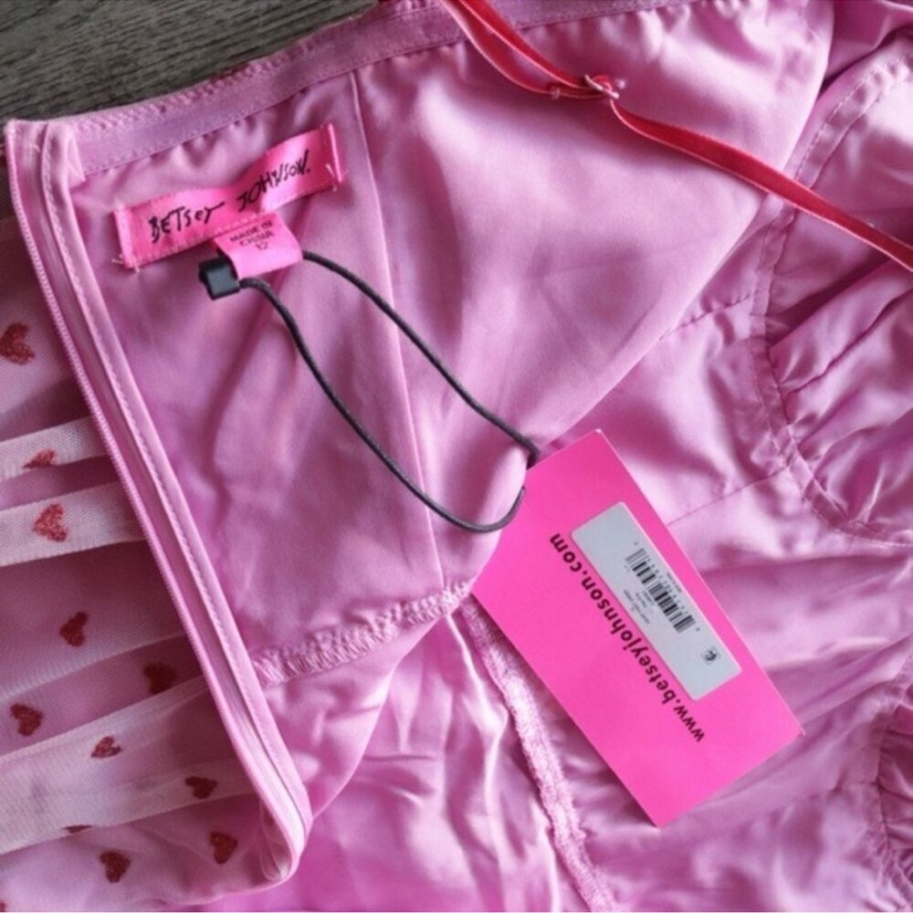 NWT Betsey Johnson Pink Glitter Heart Print Tulle Dress - Size 12 - Picture 12 of 14